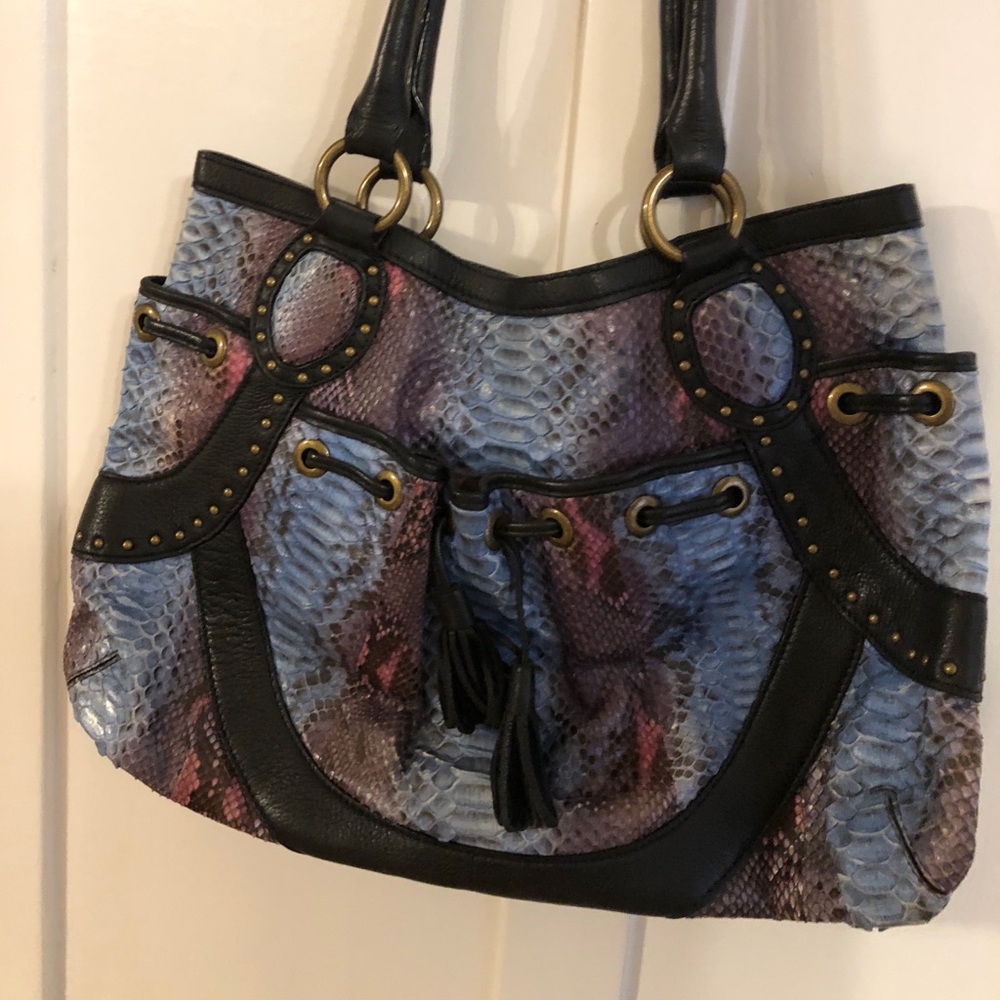 Multicolored real snakeskin hobo shaped bag